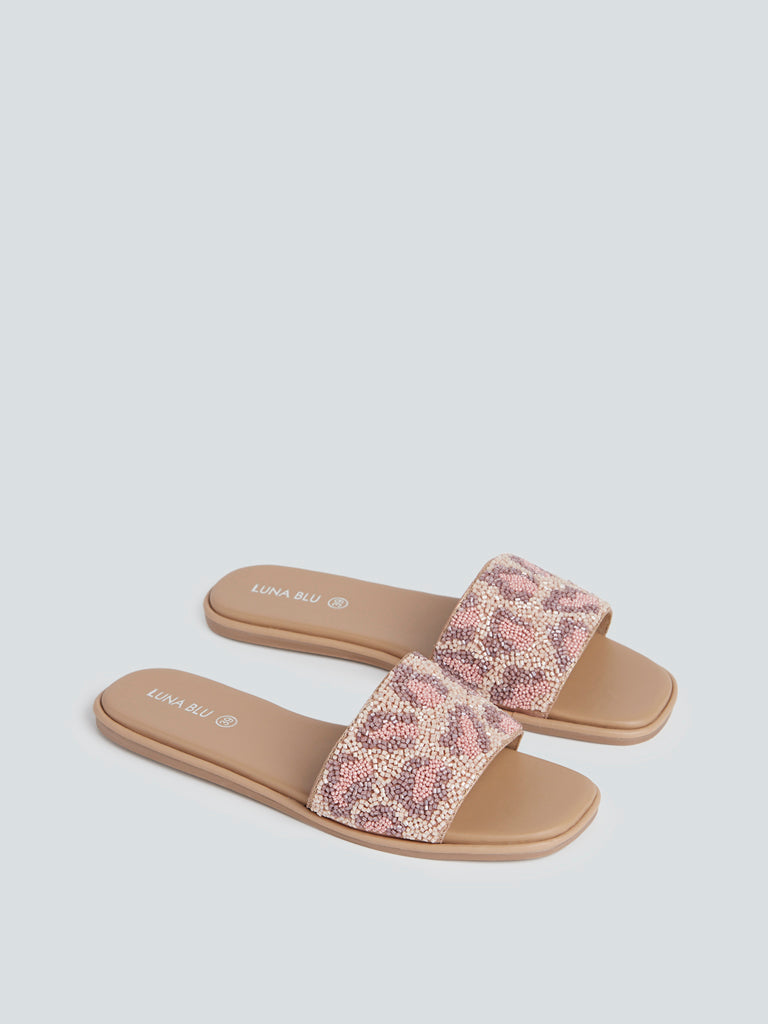 LUNA BLU Pink Embellished Artisanal Sandals